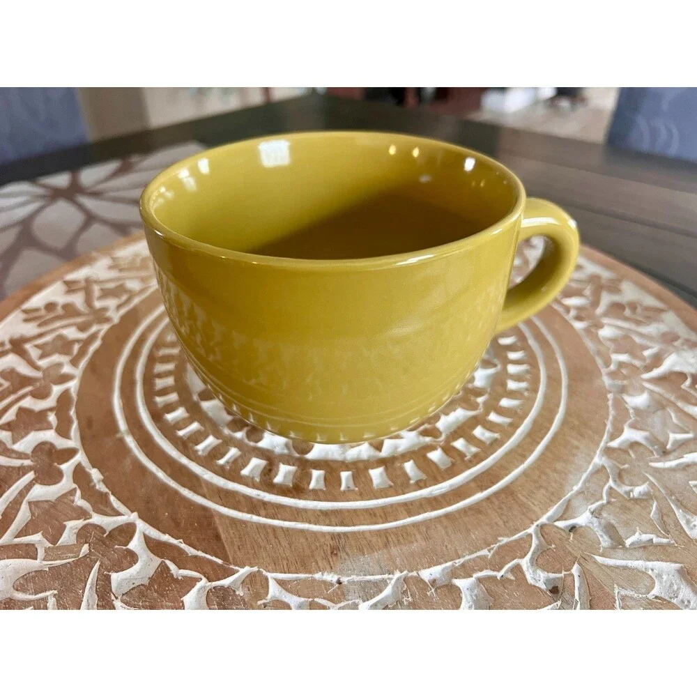 Pier 1 Imports Large Oversized Coffee Mug Cup Soup Bowl Mustard Yellow Stoneware